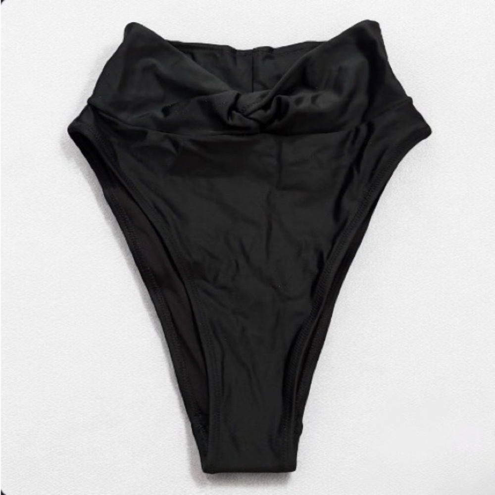 Aerie Real Good Twist High Cut Cheeky Bikini Bottom High-Waisted Black XXS